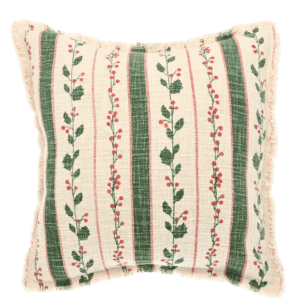 Walton & Co Holly Berry Strip Cushion